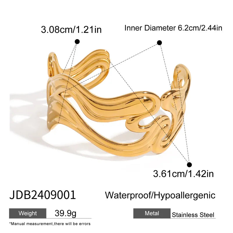 Exaggerated Artistic Irregular Geometric Solid Color 304 Stainless Steel 18K Gold Plated Bangle In Bulk