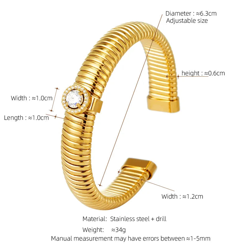 Exaggerated Romantic Simple Style Geometric 304 Stainless Steel 18K Gold Plated Artificial Rhinestones Bangle In Bulk