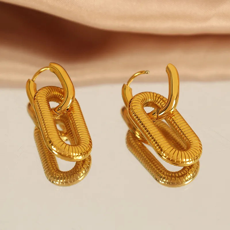 Fashion Cool Earrings Square Ear Clip Double Ring Ear Clip 18K Gold Plated Eardrops Stud Earrings Ornament Fashion Personality