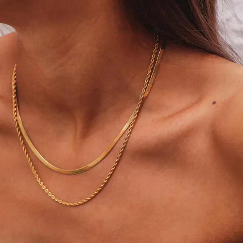 Fashion Geometric Stainless Steel Layered Necklaces Gold Plated Stainless Steel Necklaces