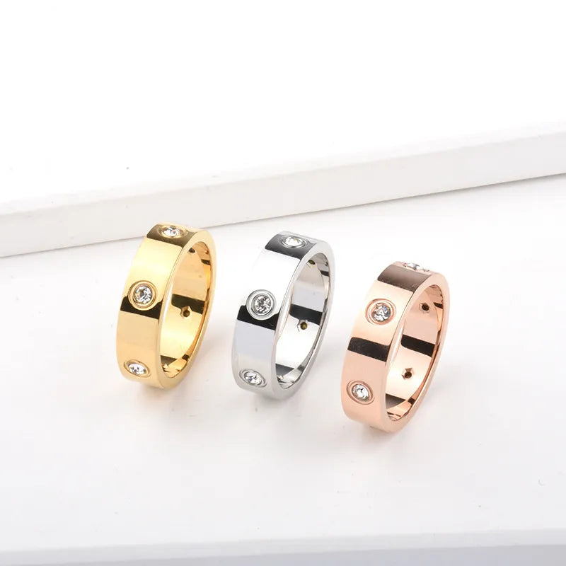 Fashion Geometric Titanium Steel Rings Polishing Zircon Stainless Steel Rings