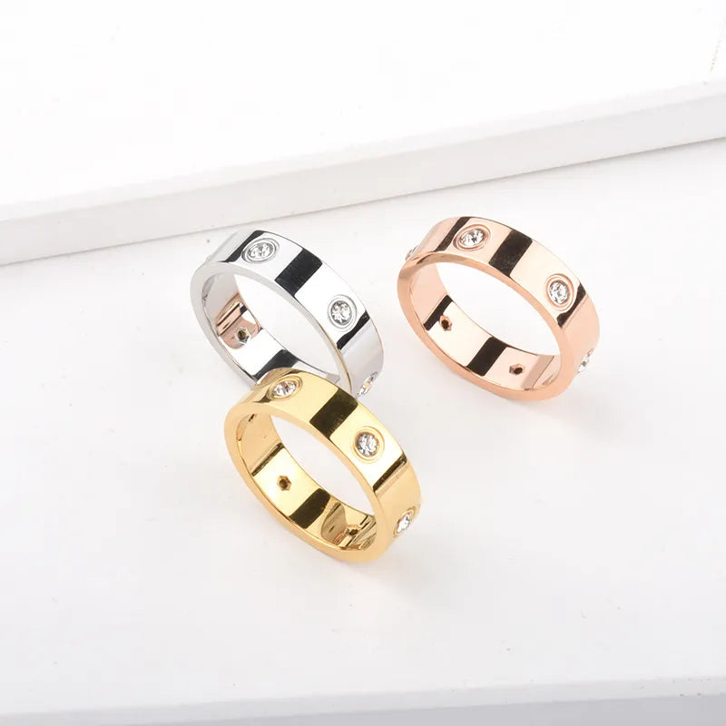 Fashion Geometric Titanium Steel Rings Polishing Zircon Stainless Steel Rings