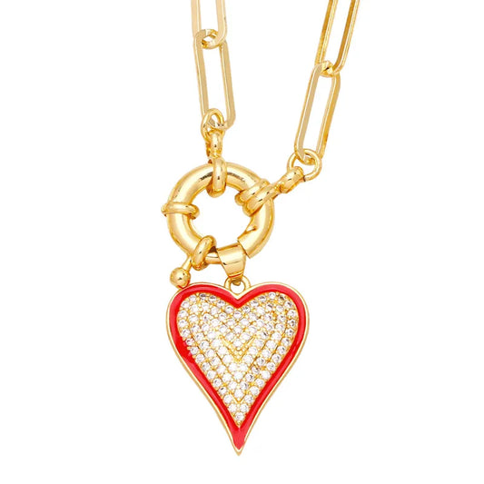 Fashion Heart Copper 18k Gold Plated Necklace In Bulk