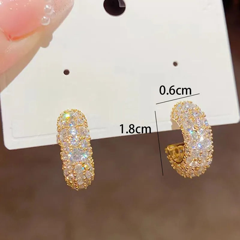 Fashion Simple Micro Inlaid Zircon C- Shaped Earrings Light Luxury Niche Design Super Flash Earrings Ear