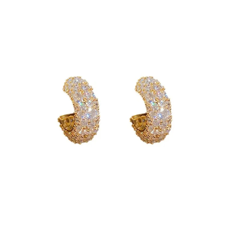 Fashion Simple Micro Inlaid Zircon C- Shaped Earrings Light Luxury Niche Design Super Flash Earrings Ear