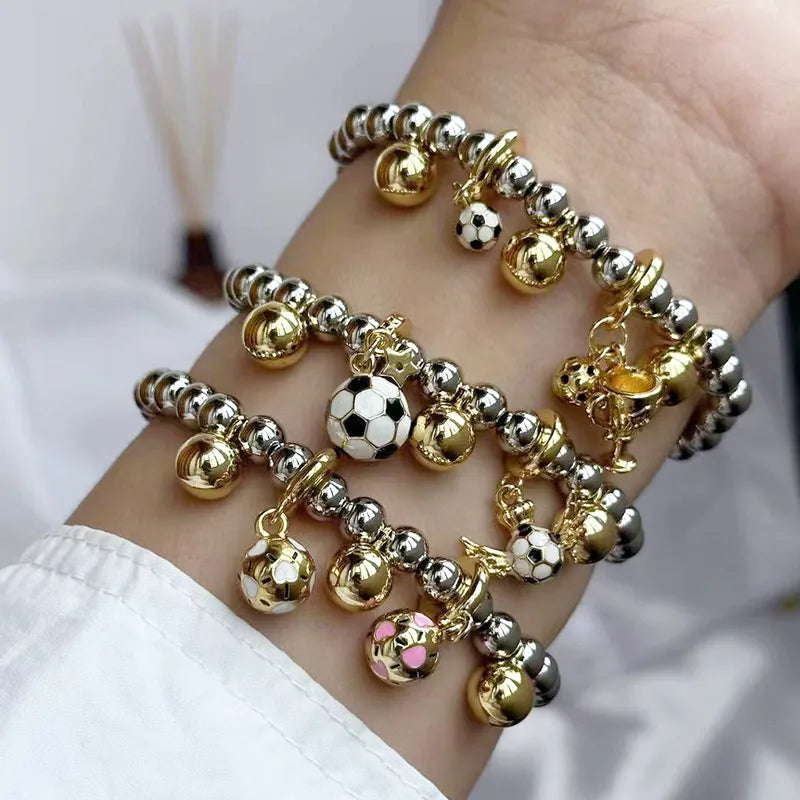 Filament Copper 18K Gold Plated Beaded Handmade Enamel Football Bracelets