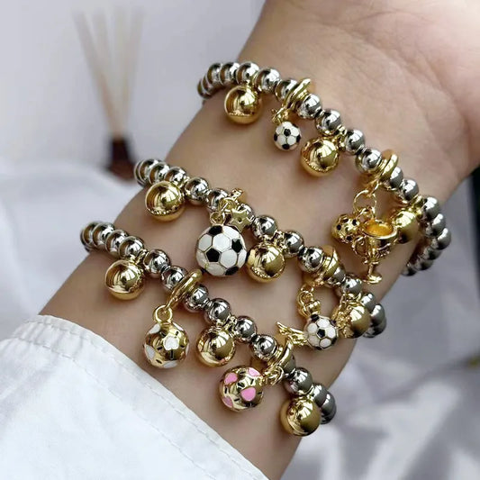 Filament Copper 18K Gold Plated Beaded Handmade Enamel Football Bracelets