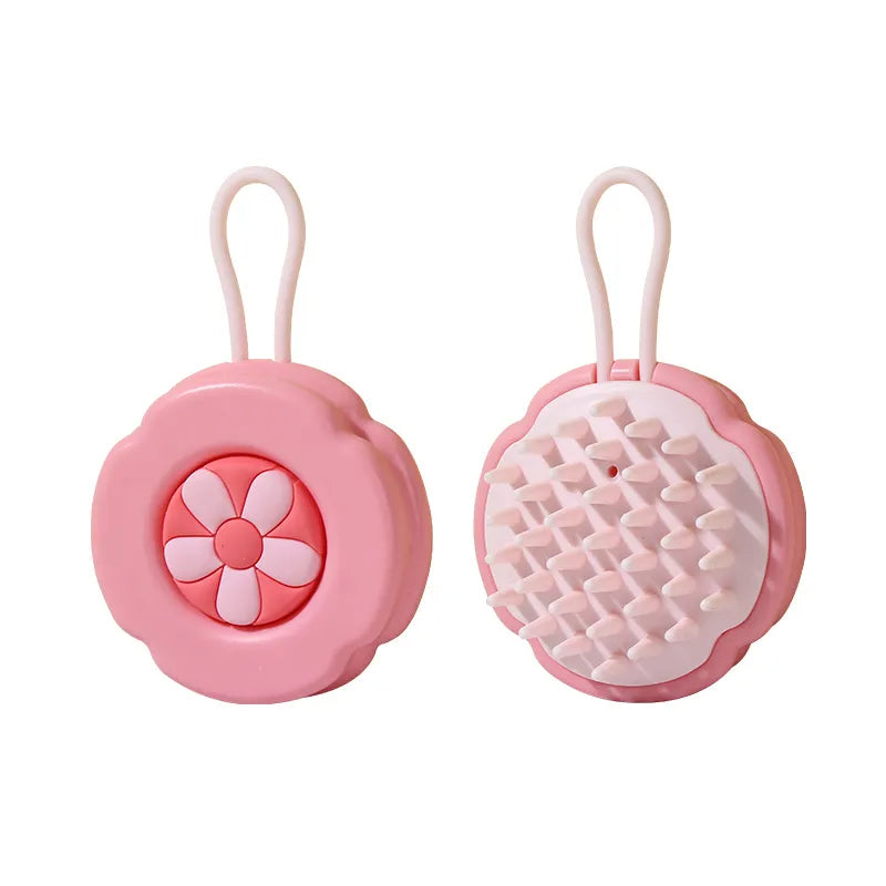 Flower Pattern Soft Silicone Comb Wet And Dry Dual Use Cleaning Scalp Meridian Massage Comb Shampoo For Girls