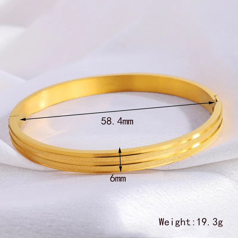 Formal Classic Style Commute Solid Color 304 Stainless Steel 18K Gold Plated Bangle In Bulk