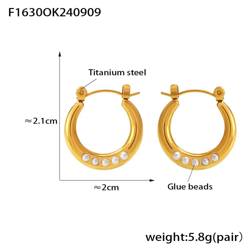 French Geometric Ring Imitation Pearl Ear Ring Hot Selling New Titanium Steel 18K Gold Plating Non-Fading Temperament Earrings