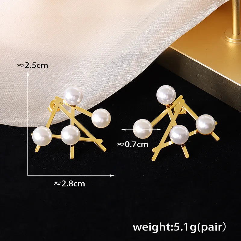 French Style Irregular Imitation Pearl Geometric Earrings Fashion New Titanium Steel 18K Gold Graceful Earrings