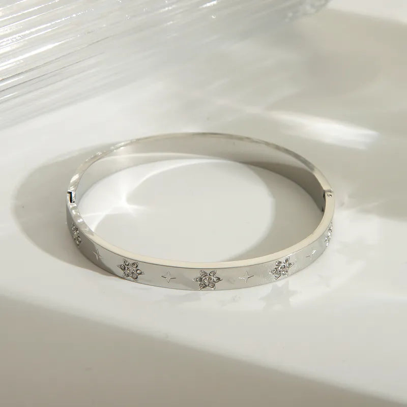 French Style Simple Style Star Solid Color 304 Stainless Steel 18K Gold Plated Zircon Bangle In Bulk