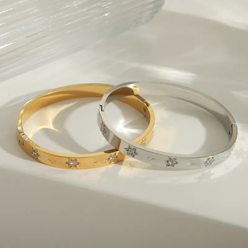 French Style Simple Style Star Solid Color 304 Stainless Steel 18K Gold Plated Zircon Bangle In Bulk