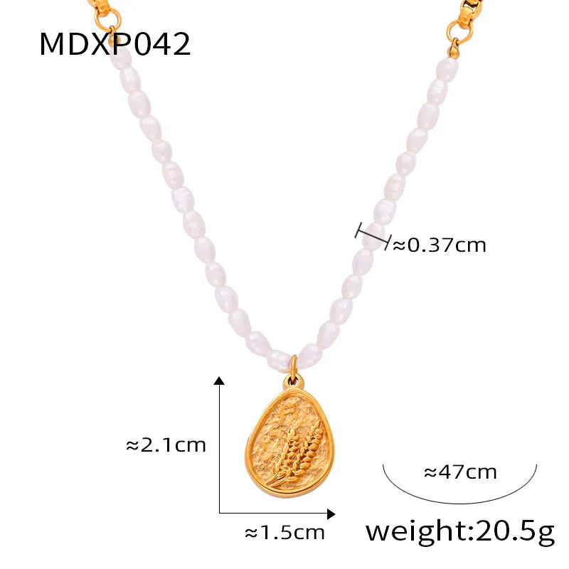 Freshwater Pearl Titanium Steel 18K Gold Plated IG Style Casual Commute Beaded Plating Inlay Oval Heart Shape Artificial Pearls Pendant Necklace