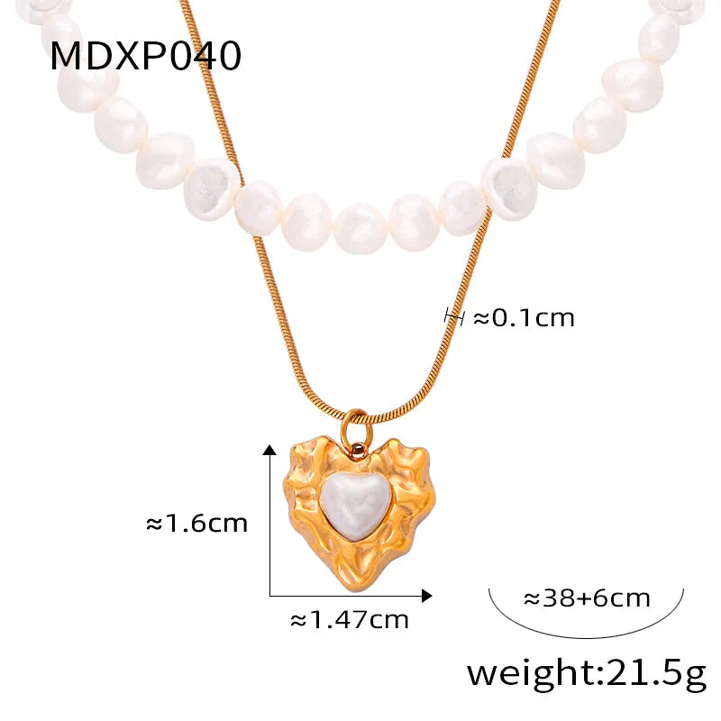 Freshwater Pearl Titanium Steel 18K Gold Plated IG Style Casual Commute Beaded Plating Inlay Oval Heart Shape Artificial Pearls Pendant Necklace