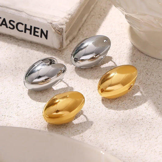 Geometric Oval Glossy Earrings Hot Selling Unique Design Titanium Steel Gold Plated Fashionable Earrings