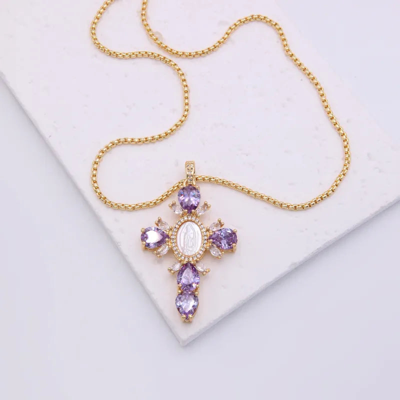 Copper Plating Inlay Shell Zircon 18k Gold Plated White Gold Plated Pendant Necklace