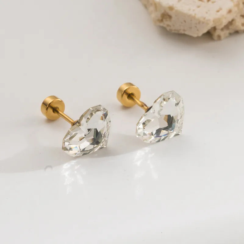 Heart-Shaped Zircon Decorative Stainless Steel Studs