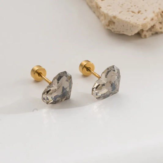 Heart-Shaped Zircon Decorative Stainless Steel Studs