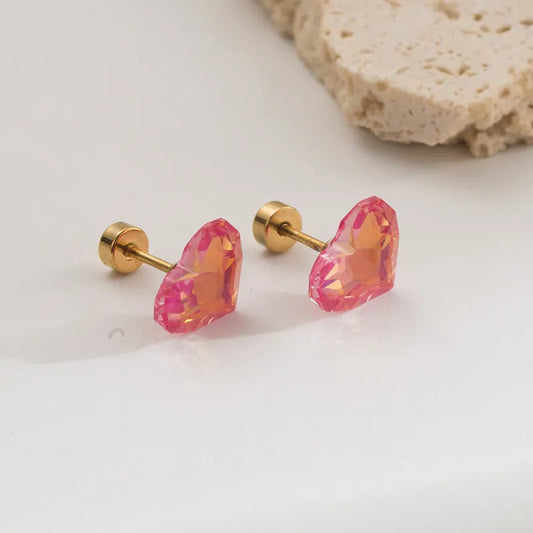 Heart-Shaped Zircon Decorative Stainless Steel Studs