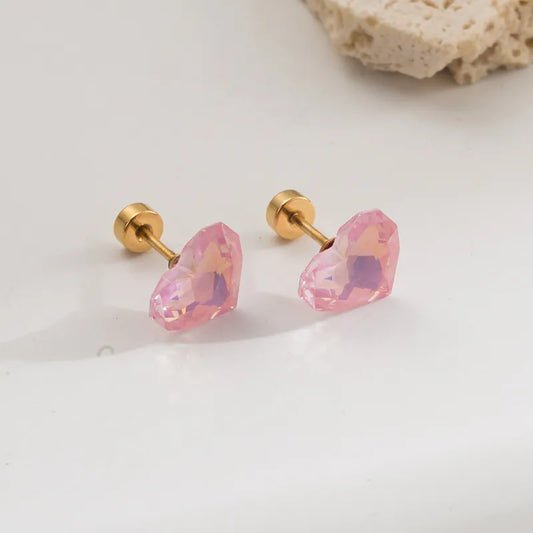 Heart-Shaped Zircon Decorative Stainless Steel Studs