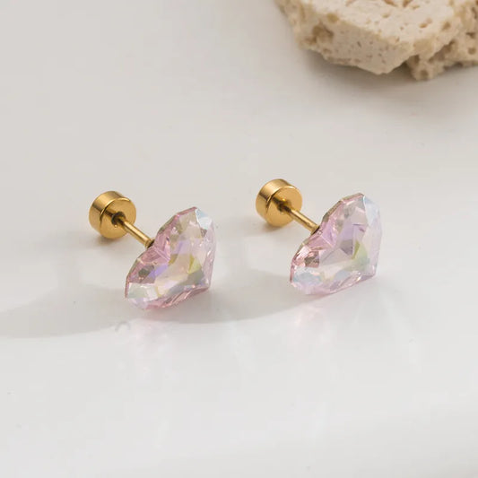 Heart-Shaped Zircon Decorative Stainless Steel Studs