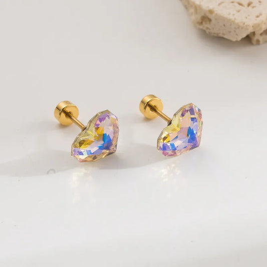 Heart-Shaped Zircon Decorative Stainless Steel Studs