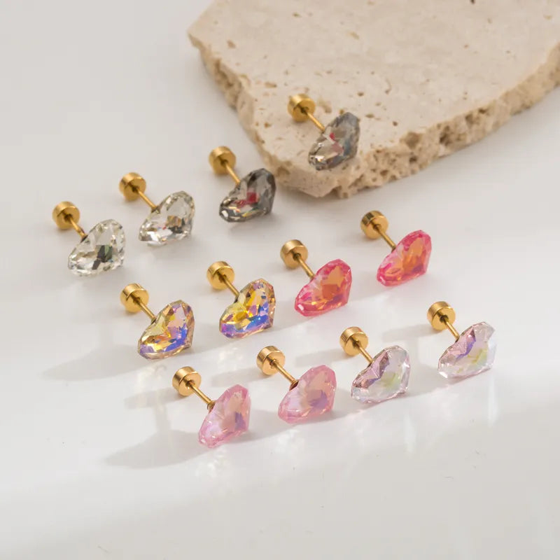 Heart-Shaped Zircon Decorative Stainless Steel Studs