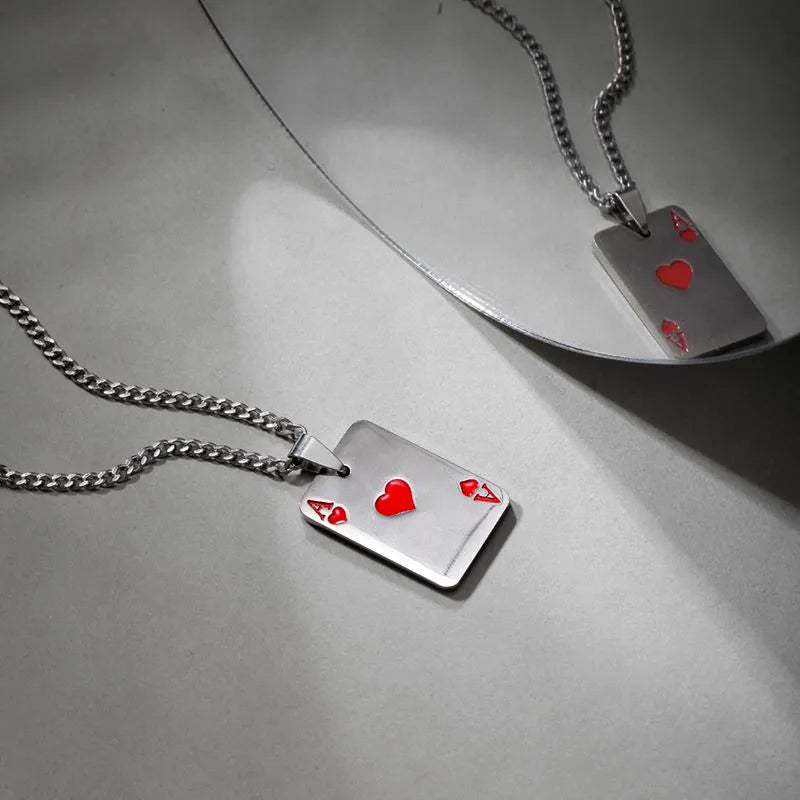 Hip-hop Poker Stainless Steel Plating Pendant Necklace 1 Piece