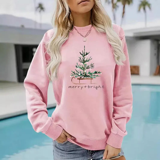 Hoodies & Sweatshirts Long Sleeve Printing Streetwear Christmas Tree Letter