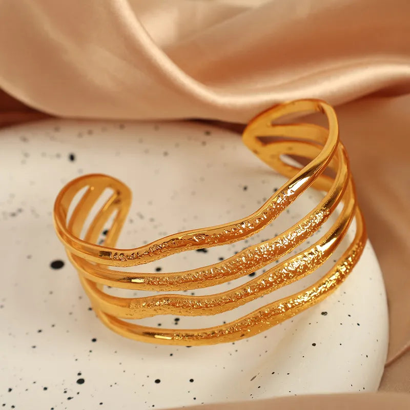 IG Style Casual French Style Double Ring 304 Stainless Steel 18K Gold Plated Bangle In Bulk