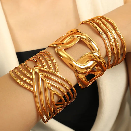 IG Style Casual French Style Double Ring 304 Stainless Steel 18K Gold Plated Bangle In Bulk