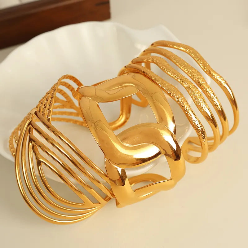 IG Style Casual French Style Double Ring 304 Stainless Steel 18K Gold Plated Bangle In Bulk