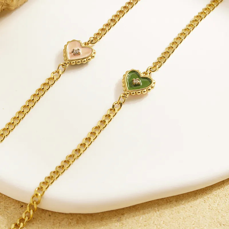 IG Style Casual Sweet Heart Shape 304 Stainless Steel 18K Gold Plated Zircon Bracelets In Bulk