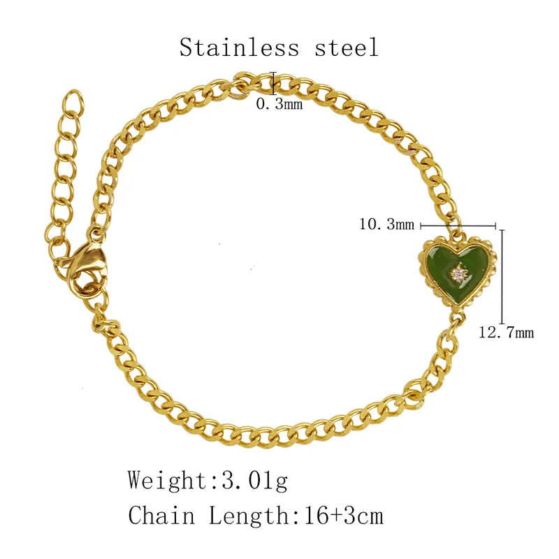 IG Style Casual Sweet Heart Shape 304 Stainless Steel 18K Gold Plated Zircon Bracelets In Bulk