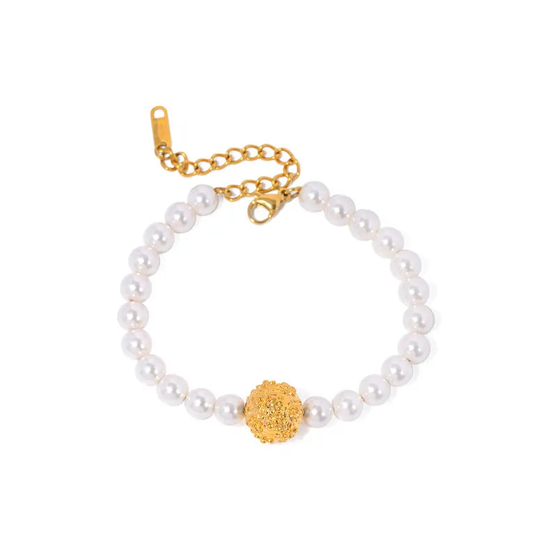 IG Style Flower Stainless Steel Artificial Pearl 18K Gold Plated Women's Bracelets