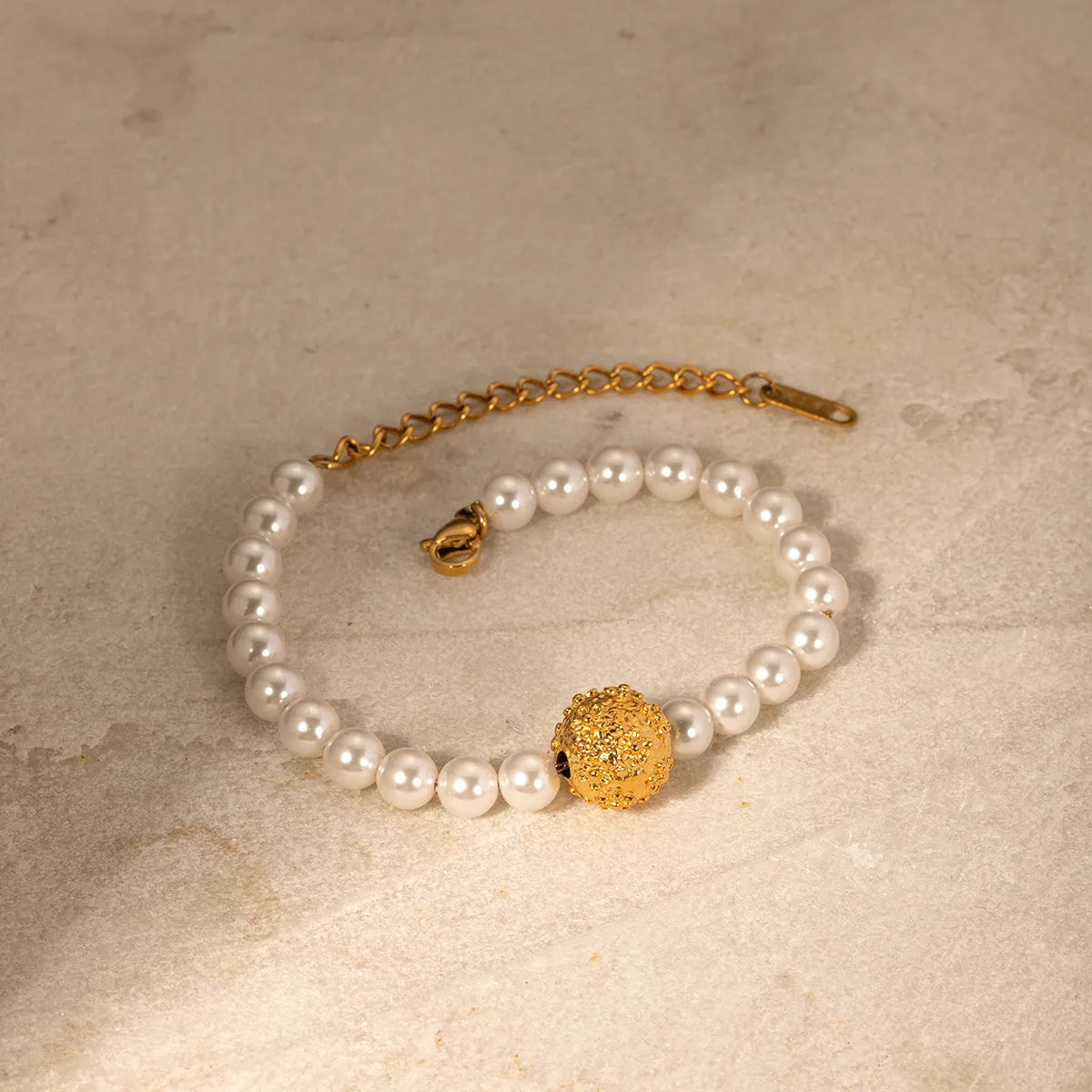 IG Style Flower Stainless Steel Artificial Pearl 18K Gold Plated Women's Bracelets