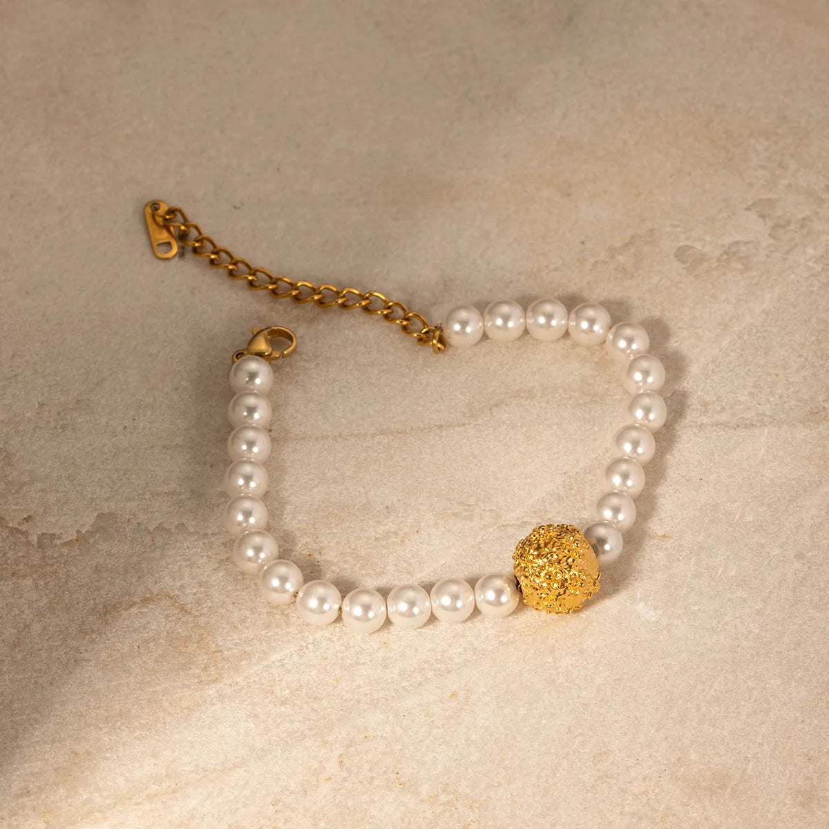 IG Style Flower Stainless Steel Artificial Pearl 18K Gold Plated Women's Bracelets