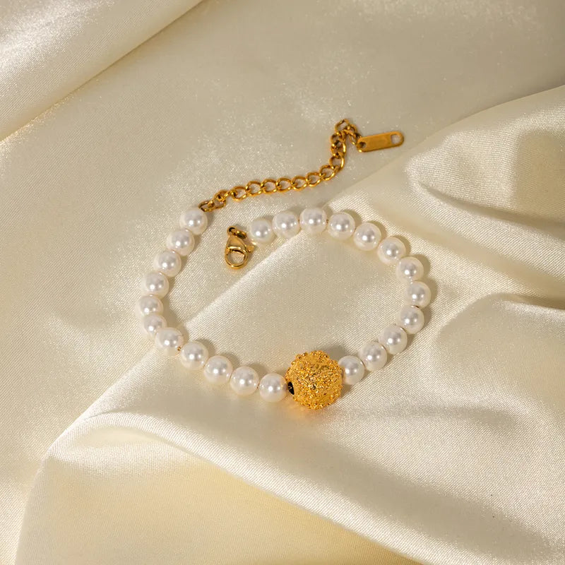 IG Style Flower Stainless Steel Artificial Pearl 18K Gold Plated Women's Bracelets