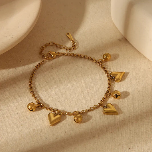 IG Style French Style Commute Red Heart Bell 304 Stainless Steel 18K Gold Plated Zircon Bracelets In Bulk