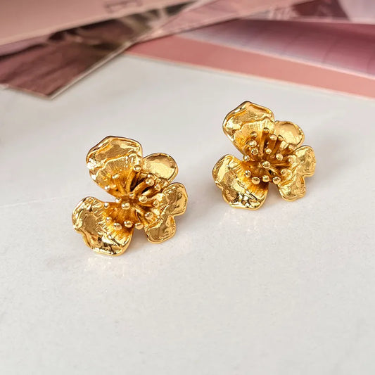 IG Style French Style Flower Inlay 304 Stainless Steel Pearl Zircon 18K Gold Plated Ear Studs