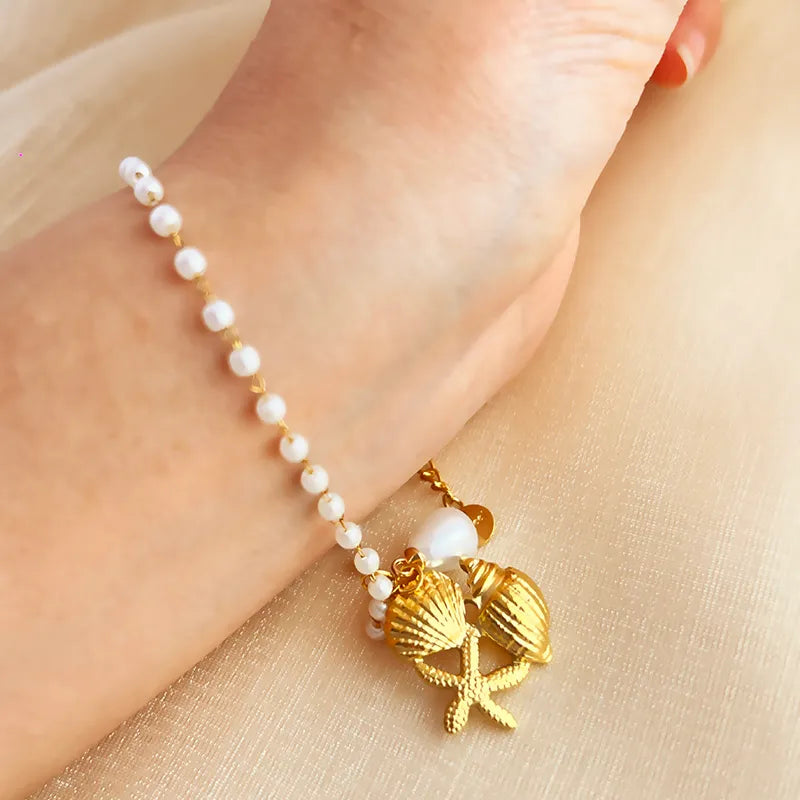 IG Style Hawaiian Classic Style Starfish Conch Shell 201 Stainless Steel 304 Stainless Steel Artificial Pearl 18K Gold Plated Bracelets In Bulk