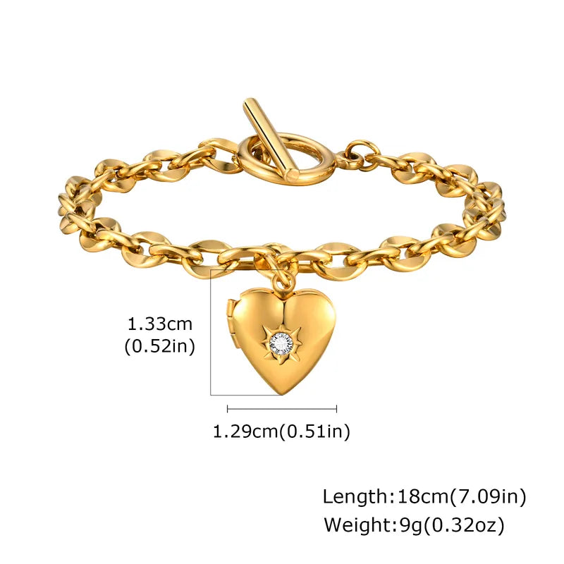 IG Style Heart Shape 201 Stainless Steel 304 Stainless Steel 18K Gold Plated Zircon Bracelets In Bulk