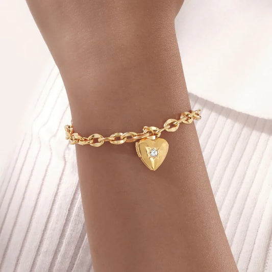 IG Style Heart Shape 201 Stainless Steel 304 Stainless Steel 18K Gold Plated Zircon Bracelets In Bulk