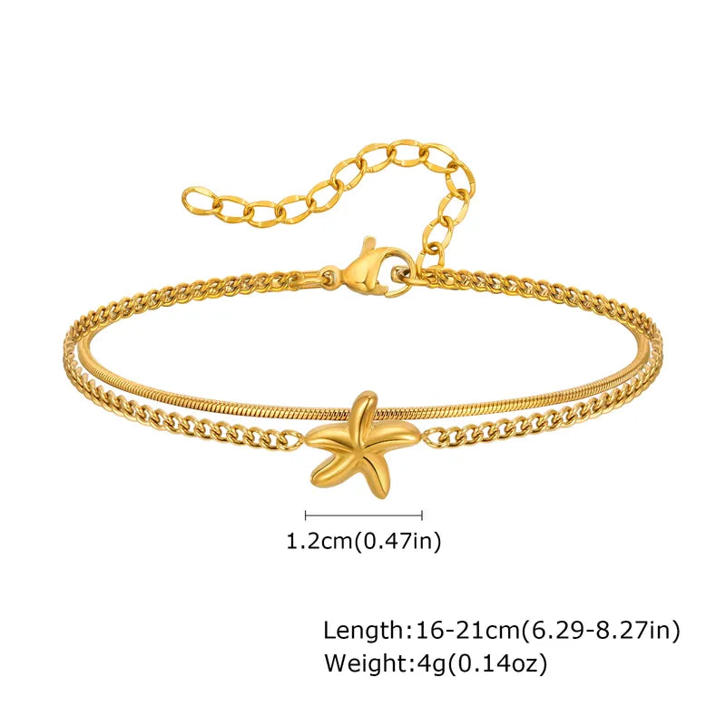 IG Style Marine Style Starfish 201 Stainless Steel 18K Gold Plated Bracelets In Bulk