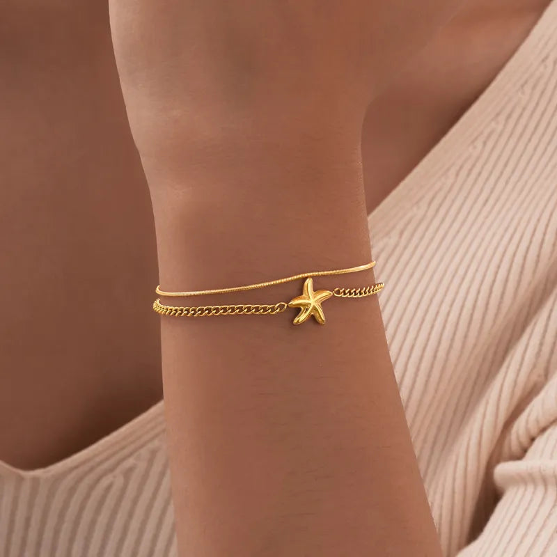 IG Style Marine Style Starfish 201 Stainless Steel 18K Gold Plated Bracelets In Bulk