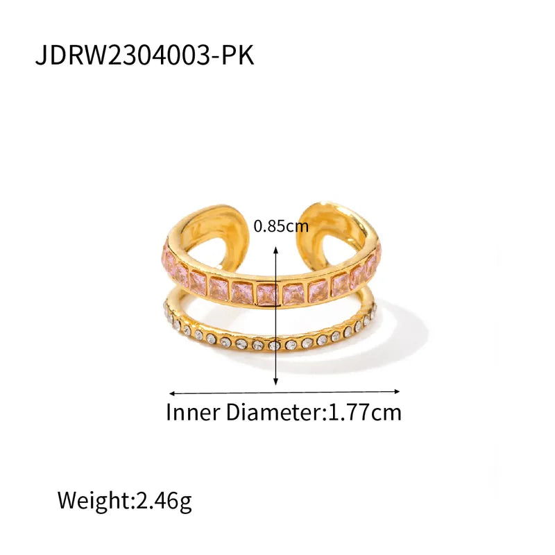 Geometric 304 Stainless Steel 18K Gold Plated Czech Diamond Zircon Open Rings In Bulk