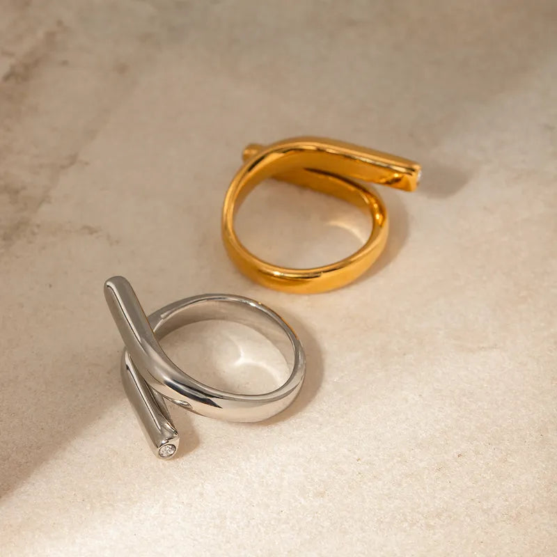 Classic Style Irregular Geometric 304 Stainless Steel 18K Gold Plated Open Rings In Bulk