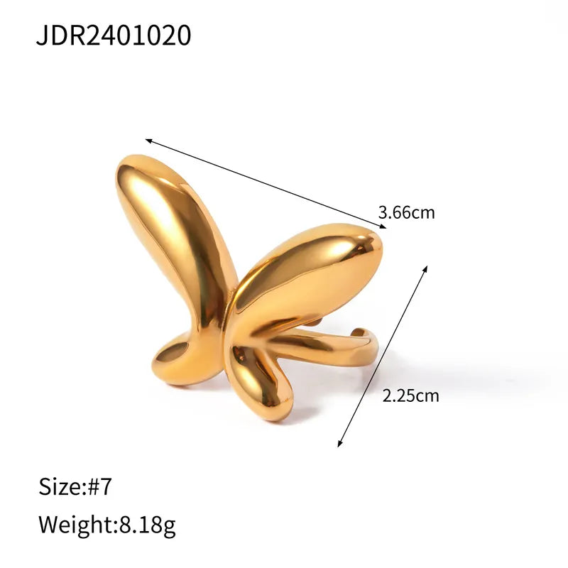 IG Style Modern Style Classic Style Solid Color Butterfly 316 Stainless Steel Titanium Steel 18K Gold Plated Open Rings In Bulk