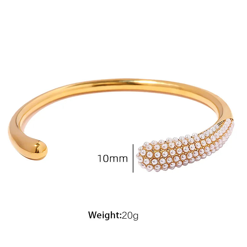 IG Style Shiny Geometric Titanium Steel Pearl Zircon Bangle In Bulk